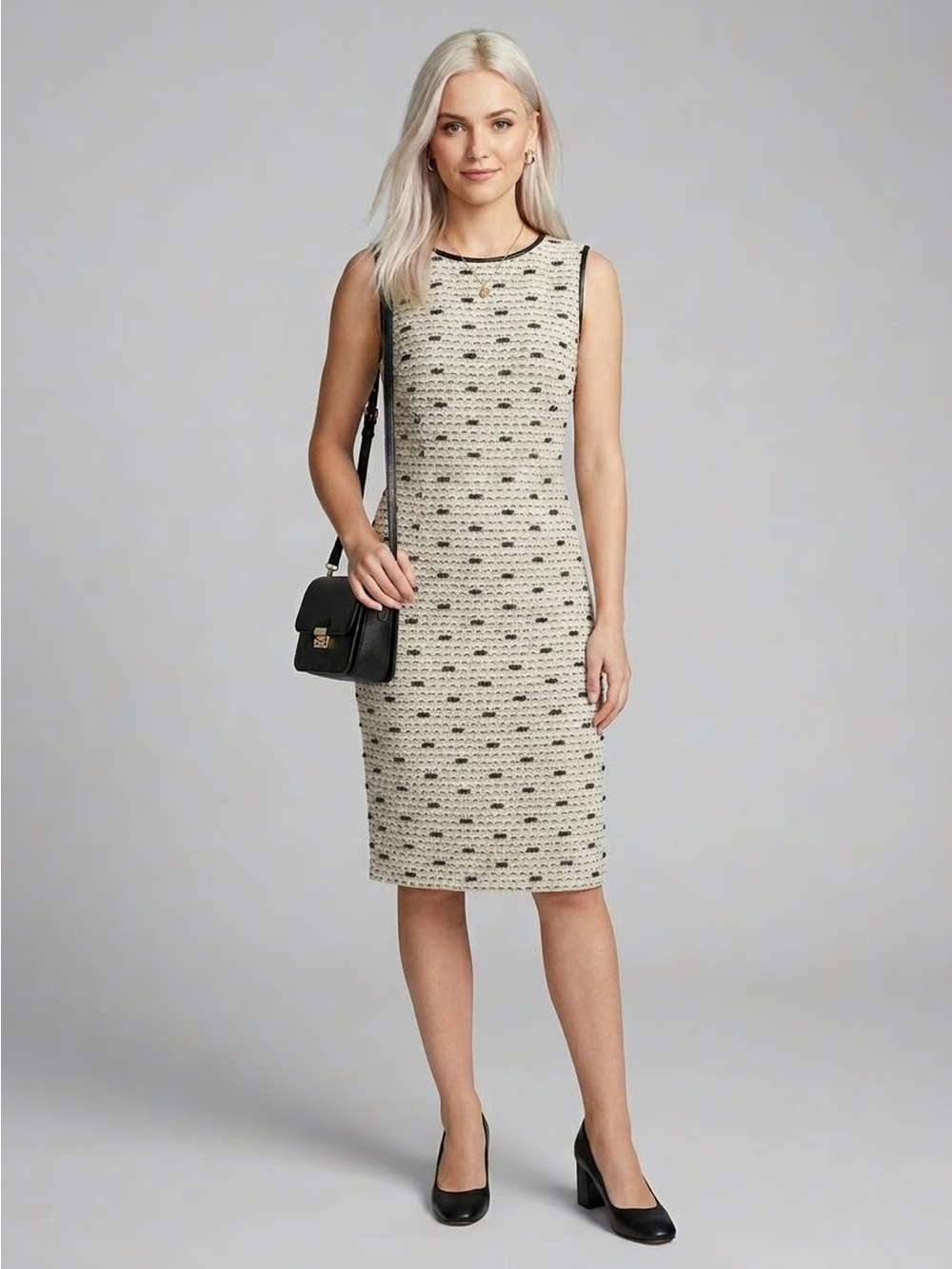 STIZZOLI | Tweed Sleeveless Midi Sheath Dress Sz M